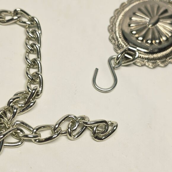 Omega Vintage Western Oval Teal Cabochon Concho Silver Chain Belt M/L Cowgirl main image 5